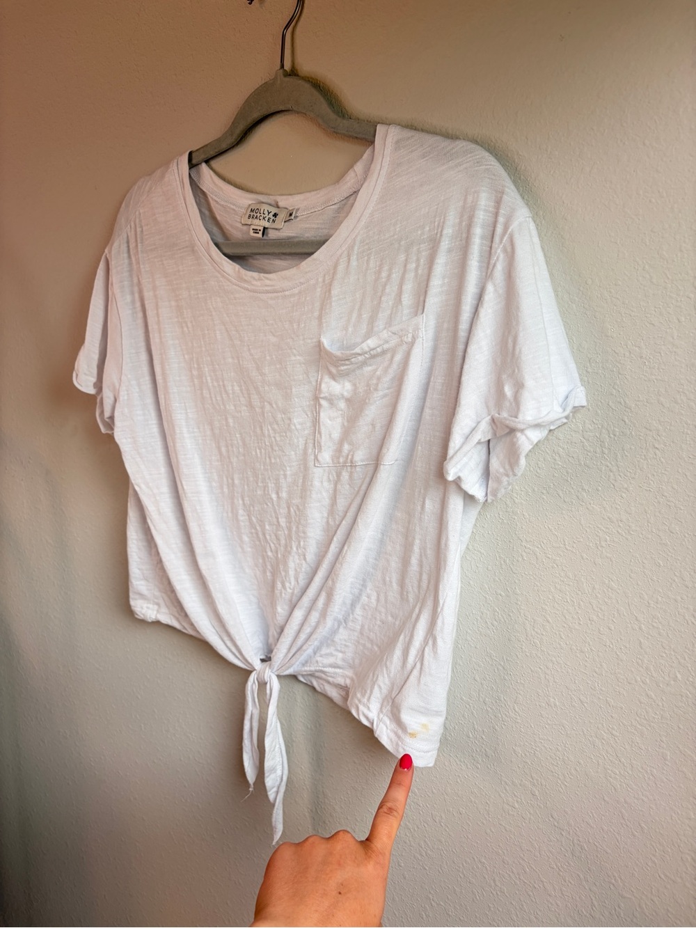 Molly Bracken White Tie-Front Pocket Tee - Picture 5 of 6